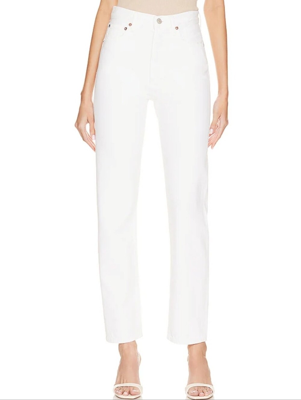 Agolde 90's Pinch Waist High Rise Straight Leg Jean Marshmallow White Denim 23